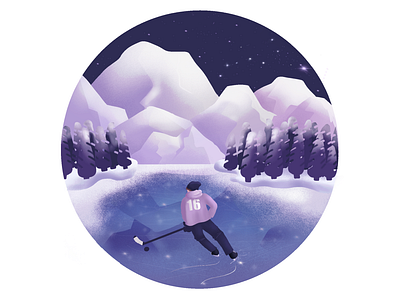 Skate Night boy design hockey ice skating illustration mountains night outdoor rink skater winter