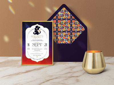 A Whole New World - Baby Shower Invitation aladdin arabian nights baby shower colourful design gold illustration invitation modern moroccan princess jasmine print silhouette