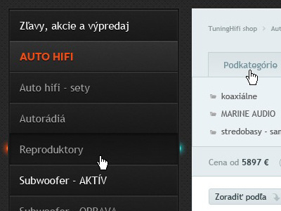 TuningHifi shop screenshot vol.1 button filter hover menu side bar web