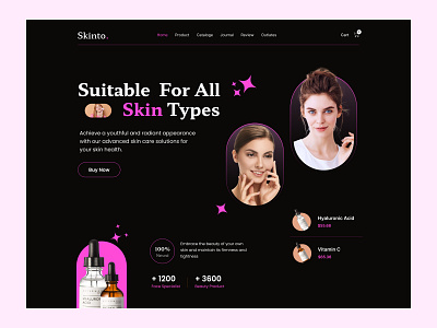 Skinto. - Skincare Landing page design beauty concept fairy figma figmadesign landing page minimal pink pixelean serum skin skincare trendy ui uidesign uiux ux design web design websitedesign