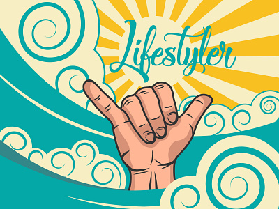Lifestyler. Shaka adobe cartoon design extreme illustrator lifestyle ocean shaka sticker surfing vector