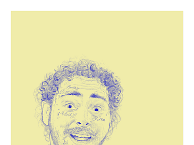 Post Malone Ballpoint on Post-It (Photoshop) ballpoint pen cintiq illustration photoshop post it notes post malone