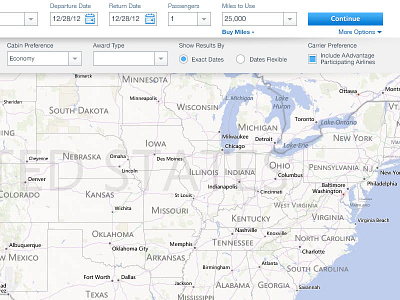 Dream Miles with advanced search panel. american airlines rebrand ui ux