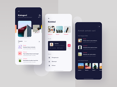 Article App Exploration article app card category page explorations icons ios 12 minimalist mobile profile search ui ux