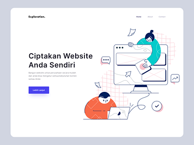 Buat Website - Exploration create exploration header landing page laptop line lineart object people simple ui design website