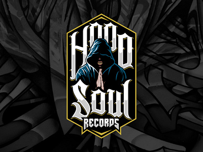 Hood branding gangster hiphop hood illustration logo music praying hands rap records studio typography vector