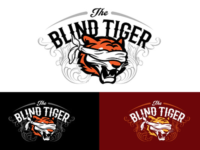 The Blind Tiger blind blindfold illustration logo pub logo tiger tiger logo vector vintage logo