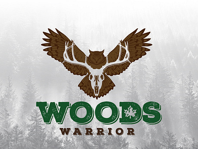 Woods Warrior adventure branding elk skull illustration logo mountains outdoors owl logo vector woods logo