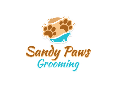 Sandy Paws Grooming beach beach logo branding colorful dog dog grooming dog grooming logo logo paw print logo paw prints paws paws logo sand sandy paws vector