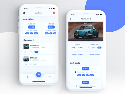 Dashboard and Offers – Insurance Search App auction blue blue and white cards cars driving engine finance garage insurance loan motorbike motorbikes offer ongoing ui uiux uxui vehicle vehicles