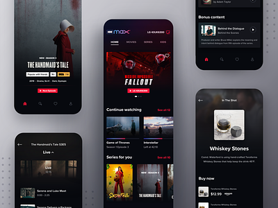 HBO Max Mobile Companion App app blur companion compilation dark dark app gradients hbo hulu info live movie netflix playback player remote service streaming streaming service the handmaids tale