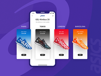Asics GEL-Nimbus 20 Running Shoes app asics card color design interface iphone x running shoes sport ui uidaily ux