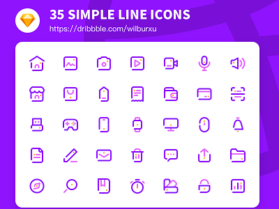 35 Simple Line Icons - Free Set - 💎.sketch by Wilbur Xu on Dribbble