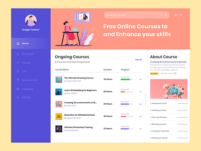 Online Courses dashboard branding colors dashboard debut designer news dn dribbble free tutorial icons illustartion latest learning minimal online course startup studio tags trending typogaphy uiux videos