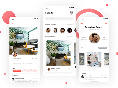 Furnite app architect exploration furniture interior design minimalist social media ui