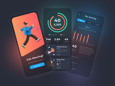 Activity App 3d app design branding dark mode design fitness app fitness tracker rebrand tracking app ui ui design uidesign