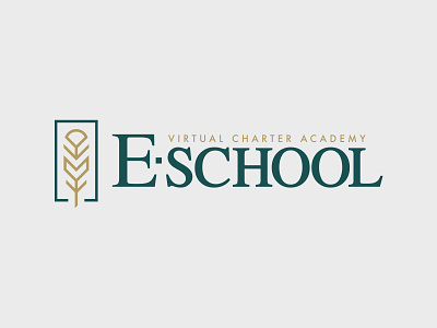 E-School - logo design academy branding charter clean design e-learning education feather gold green illustration logo school serif virtual school