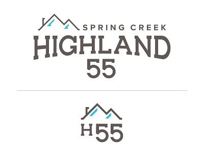 Highland 55 - logo design 55 blue branding highland homes house logo mountains