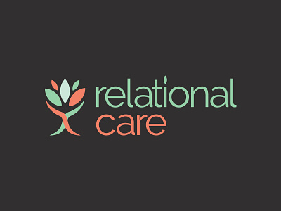 Relational Care branding care counseling green hands helping leaf life logo lowercase orange tree