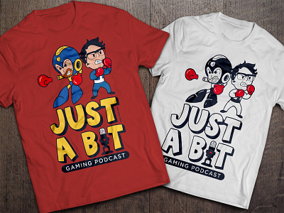 Just A Bit Gaming T-Shirt charicature clothing design illustration mega man podcast t shirt vault boy vector videogames