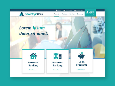 Advantage Bank Web Design bank banking blue design desktop teal web website