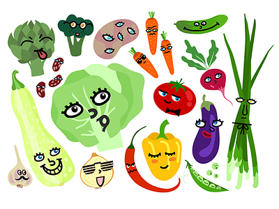 Funny Vegetables character face funny illustrator vegetable