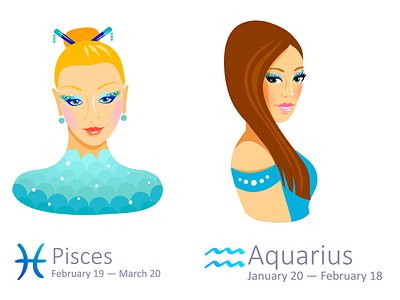 Set of Zodiac Signs: Pisces and Aquarius