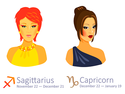 Set of Zodiac Signs: Sagittarius and Capricorn