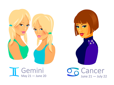 Set of Zodiac Signs: Gemini and Cancer cancer gemini illustrator zodiac