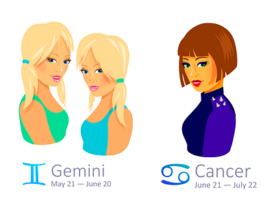 Set of Zodiac Signs: Gemini and Cancer