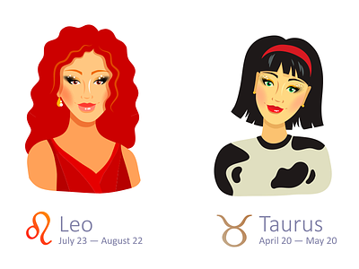 Set of Zodiac Signs: Leo and Taurus illustrator leo taurus zodiac