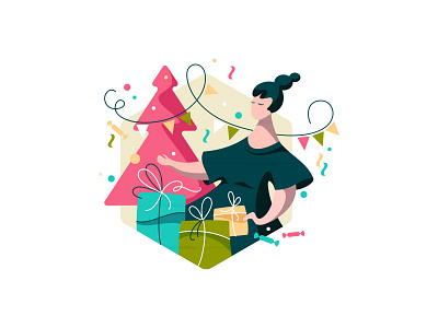 Gifts' and merry wishes' time art card character christmas congratulations design gifts illustration new year vectorillustration