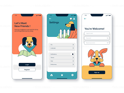 Application for dog owners design concept app application character design dog illustration mobile ui ux vector