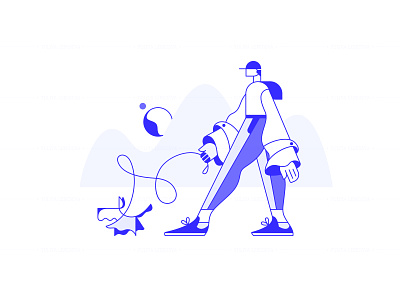 Man walking with a dog illustration activity character design dog illustration lifestyle man modern park ui vector walking