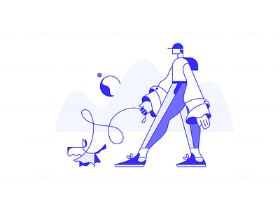 Man walking with a dog illustration