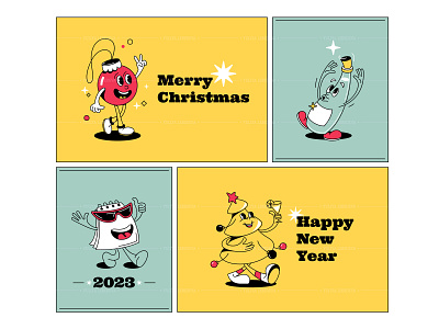 Funny characters New Year and Christmas cards card cartoon character christmas design funny greeting illustration new year vector