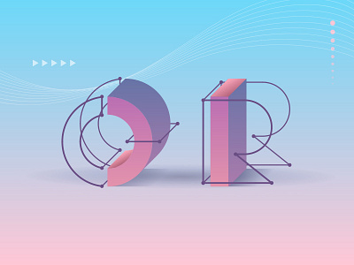 Futuristic Q and R letters abc color futuristic gradient grid letter line material type typography