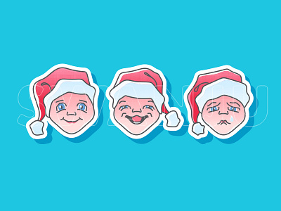 Different face expressions character christmas emoticon emotion expression face patch santa sticker vector