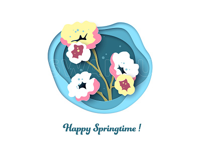 Be happy this spring! background card cut paper flower spring