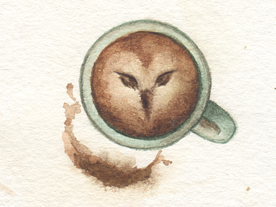 Coffee foam owl coffee illustration owl painting water color