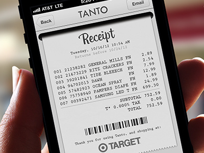 Receipt for Tanto App app barcode checkout ink ios iphone light paper receipt retail shopping typography