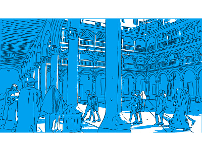 Interior de convento blue cinema illustration light lineart
