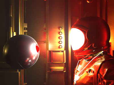 HAL 9000 - Render #92 100days 3d absract aesthetic arnoldrender art c4d cinema 4d concept design everyday fog gold maxon neon red redesign concept render space spaceman