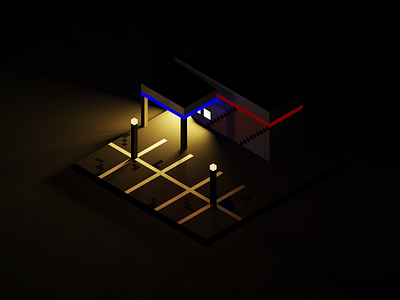 Supermarket - Render #1 3d isometric magicavoxel neon night render