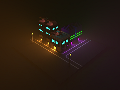 Buildings - Render #5 3d design isometric magicavoxel neon night render