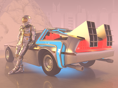 Spacewalk - Render #59 100days 3d aesthetic arnold back to the future c4d delorean design education everyday gold maxon metal michael rappaz render retro spaceman spacewalk vaporwave