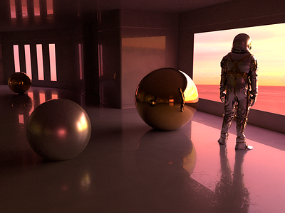 Chilled Afternoon - Render #65 100days 3d abstract aesthetic arnold arnoldrender art astronaut c4d cinema 4d design everyday house maxon night render space spaceman spaceship