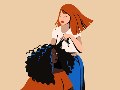 Hairdo black black hair black white clean composition curly hair flat illustration friends girls home illustration person of color red head white woman