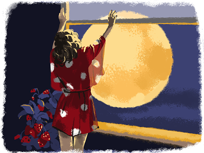 Moon and Strawberry eclipse eclipse season girl illustration lunar eclipse moon illustration moon mood moon time moonlight night strawberries strawberry moon strawberryluna