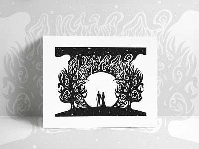 Love Flame black white fire flame forest girl illustration illustration art love people roman romantic space sun surreal universe